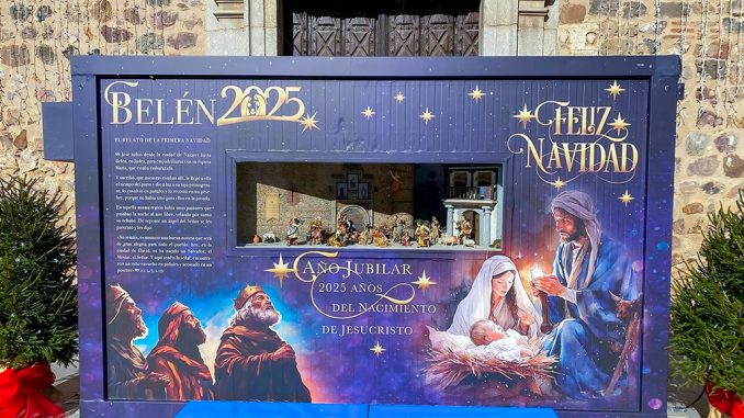 El-belen-de-la-Plaza-Mayor-revive-la-memoria-del-emblematico-pilar-de-los-pies-de-la-iglesia